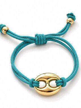 New! Blue Colorful Gold Pig nose Bead Adjustable Bracelet